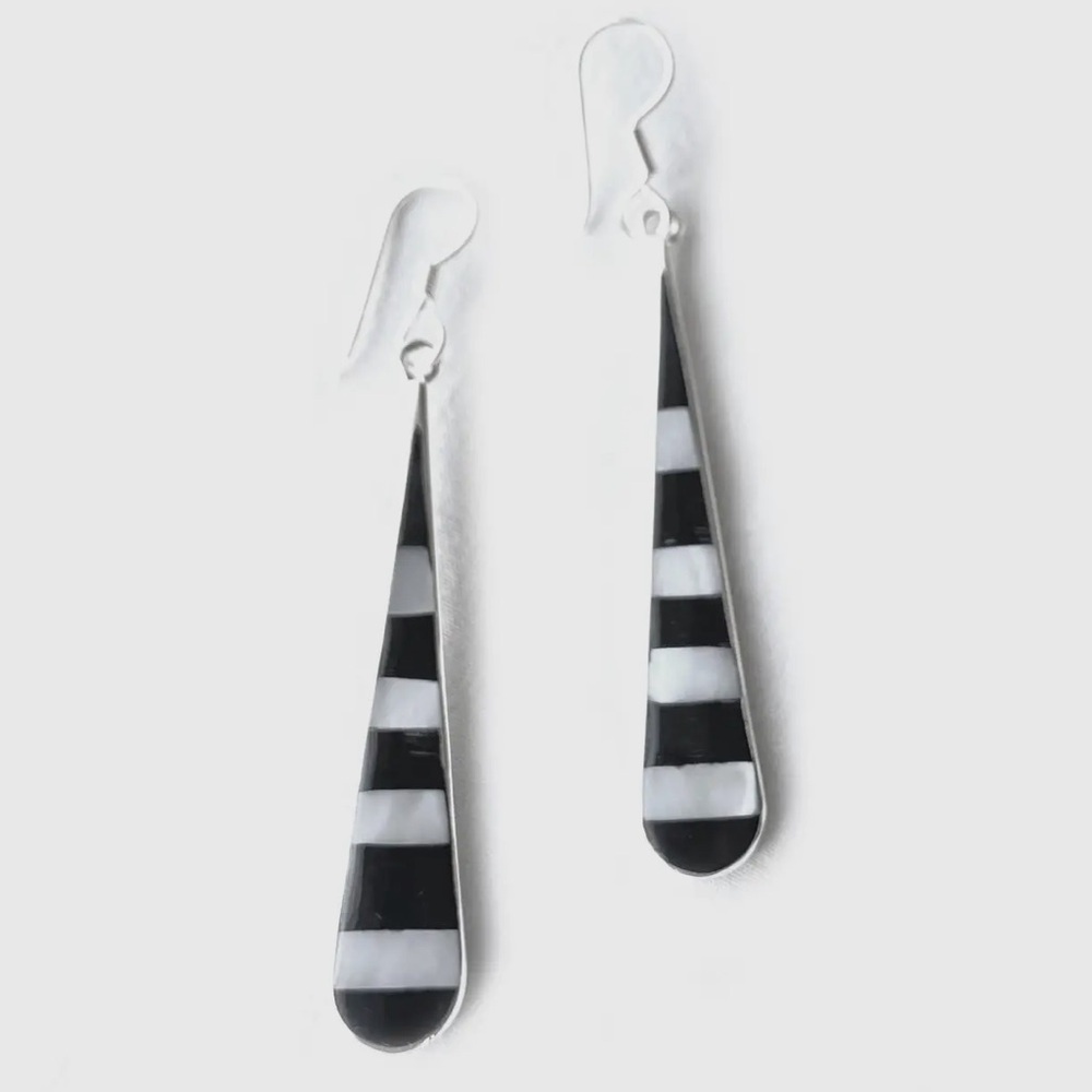 Black and White Striped Mother of Pearl Earrings